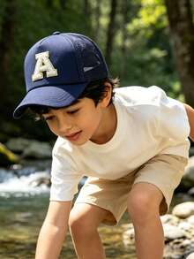 1pc Customized 26 Letter Pattern Mesh Trucker Hat, Hip Hop Breathable Sun Hat, Versatile Street Style Cap, Suitable For Daily Wear And Gifting - Navy Blue - View 2
