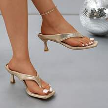 Women's Toe-Post Design Fashionable Daily Wear High Heel Sandals - Gold - View 1