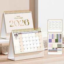 1本2026新款极简创意桌面迷你日历，三角形底座，放置稳固，厚纸板内页，顺滑翻页金属线圈装订，包含倒计时备忘录、月历和年历，办公装饰，礼品，奖品，文具，学习用品（随机印刷） - 彩色 - 查看 17