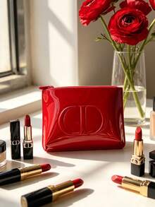 Dior Red Makeup Bag Made Of Premium Fabric, Convenient For Storing Lipstick, Blush And Other Cosmetics, Perfect For Girls. - Red - View 2