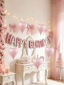 1/5/6pcs Pink Happy Birthday Letter Balloon Set, Birthday Party Decoration Set, Suitable For Baby Shower, Birthday Party Background Decoration - Pink - View 4