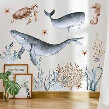 Grande adesivo decorativo da parete stile acquerello con balena e tartaruga marina, animali sottomarini, per intera parete - 30*90 cm 4 pezzi - Visualizzare 5