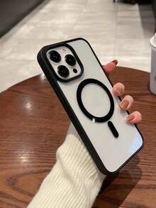 1件透明高級黑色邊框軟矽膠磁吸充電保護殼 | 相容、防震、超薄，適用於 11/12/13/14plus/XR/7/8plus/15PROMAX/17/17PRO/17PROMAX/17E/16/16PRO/16PLUS/16PROMAX/16E 手機殼，適用於三星系列 - 黑色 - 查看 2