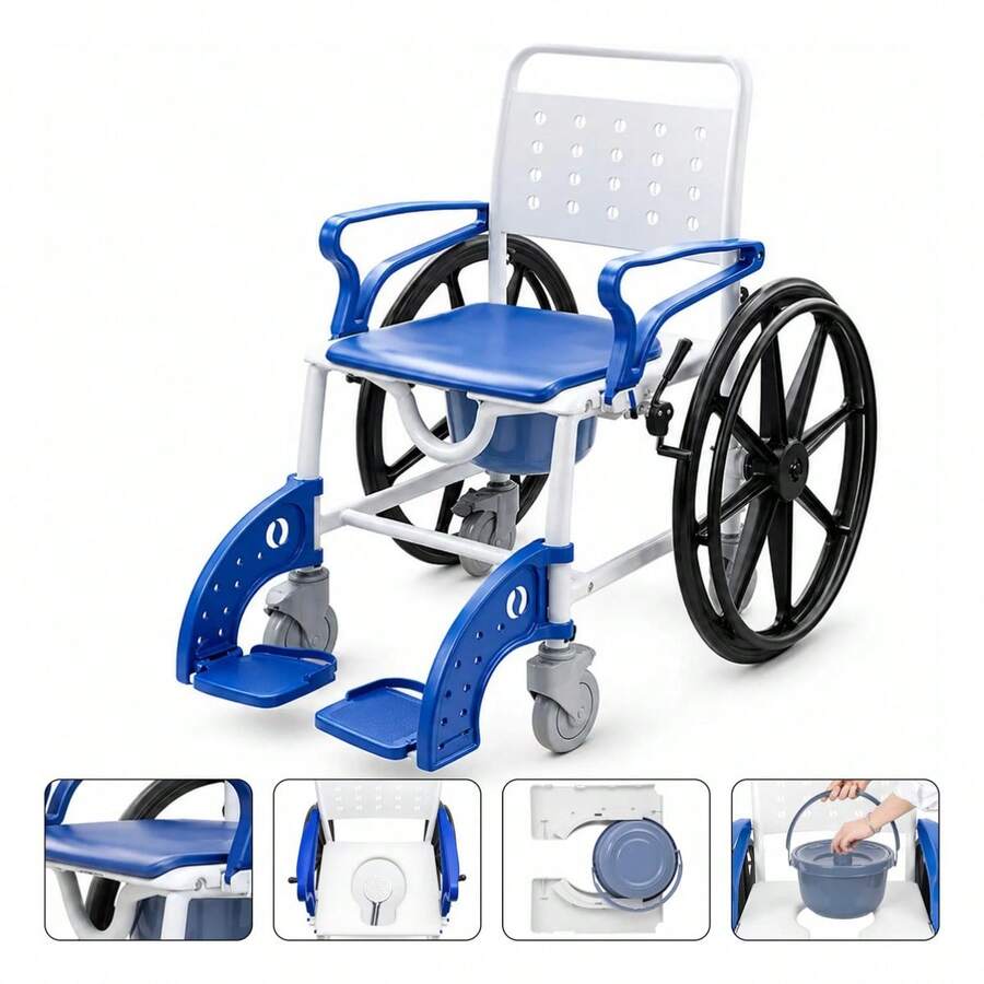 Silla De Ruedas 4 En 1 Para Multifuncional Con Freno De Mano - Azul - Ver 1