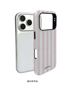 GIIPPA 1件淺粉色與淺灰色白色條紋圖案設計手機殼，適用於Phone 17 Pro Max，兼容Phone 16 Pro Max、15 Pro Max、14 Pro Max，韓式高端時尚趣味手機殼，兼容11/12/13/14/15/16 Pro Max Plus，優雅設計適合男女使用，送給女友的完美禮物，適用於聖誕節、情人節、復活節、婚禮季和生日！ - 淺粉色 - 查看 3