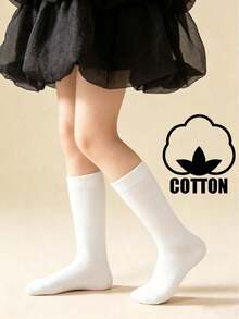 1 paire de chaussettes longues blanches en coton pour enfants, chaussettes d'étudiant, chaussettes hautes au-dessus du genou, chaussettes mi-mollet, chaussettes de performance pour garçons et filles - Blanc - Voir 8