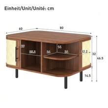 Coffee Table, Side Table, Curved Shape, Woven Surface, MDF Body, Metal Handles, Metal Legs, Storage Space, Living Room Table - 核桃 - 查看 2