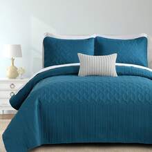 3 Pieces Queen Size King Size Reversible Bedspreads Bedding Set,Teal Blue Coverlet With 2 Pillowcases For Wedding Items,Home Bed Room Decor,Christmas Decorations, Room Essentials,All Season - Teal Blue-080746 - View 12