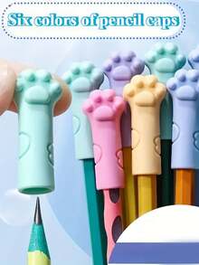 12 PCS Random Colors Cute Cat Paw Erasers, Pencil Caps With Holder, Durable PP Material, Suitable For School - Compatible With Pen, First Day Of School - Multicolor - View 3