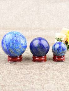 1pc Natural Lapis Lazuli Crystal Ball Raw Stone Polished Blue Mineral Specimen Craft Round Ball With Wooden Base Home Decor Healing Ornament - lapis lazuli ball - View 2