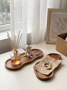 1pc Rosewood Jewelry Tray, Solid Wood Jewelry Stand, Entryway Key & Miscellaneous Storage Rack, Desktop Candle Holder, Key & Jewelry Organizer, Trinket Dish - Acacia - View 9