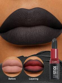 USHAS Black Lipstick, Matte Velvet Texture, Long-Lasting Color, Waterproof And Sweat-Proof, Suitable For Gothic, Punk, Halloween Makeup - #01 - View 2