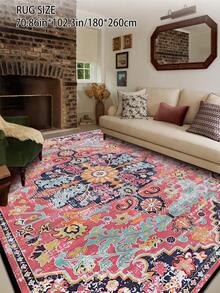 1 pieza Alfombra de estilo persa vintage desgastada, estilo bohemio marroquí rojo de fibra de poliéster cómoda, alfombra rectangular rosa de fácil cuidado lavable para sala de estar, pasillo, lado de la cama, sala de estar, dormitorio, decoración del hogar - Multicolor - Ver 29
