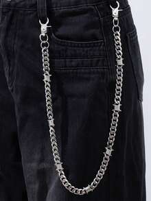 1pc Thorn Cuban Chain Denim Jeans Chain Dark Edge Metal Spiky Waist Chain Men's Fashion Streetwear High-End Accessory Suitable For Daily Wear - Silver - View 1