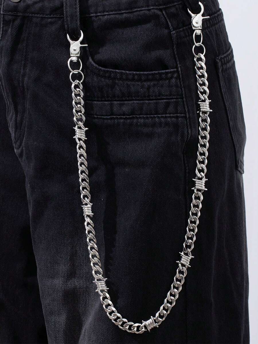 1pc Thorn Cuban Chain Denim Jeans Chain Dark Edge Metal Spiky Waist Chain Men's Fashion Streetwear High-End Accessory Suitable For Daily Wear - Silver - View 1