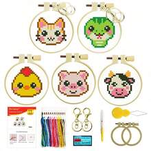 Zero-Based DIY Cross Stitch Keychain 5pcs Set, Cute Pixel Animal Pendant Material Kit, Stress Relief Handmade Children's Gift - Multicolor - View 6
