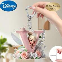 Llavero de bordado de letra de hada de flores Disney 2D plano, 26 patrones de dibujos animados florales 'A-Z', colgante de acrílico con cadena, adecuado para bolsos, llaves y llaves de coche, regalo de accesorios de viaje, diseño de llavero floral lindo, superficie lisa, llavero, llavero decorativo, llavero de dibujos animados, regalo de Navidad, regalo para fans, regalo de vacaciones, decoración del hogar - Multicolor - Ver 33