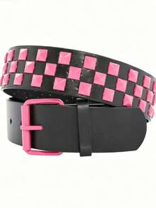 1pc Unisex Punk Style Metal Rivet Belt, Casual Daily Wear Adjustable Waist Belt - Pink - View 3