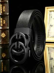 1pc Men's Luxury Automatic Buckle Lychee Texture Design Leather Belt, Fashion Business Casual Waist Belt, Jeans Outfit, Adjustable Men's Formal Gift | Premium Crocodile Embossed Leather Belt, Automatic Buckle, Fashionable Durable, Comfortable Daily Commute Work Party Belt | Automatic Buckle, Adjustable, Business Casual, Men's Gift - Multicolor - View 14