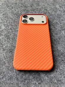 1件碳纖維紋理磁吸手機殼，相容 iPhone 17 Pro Max、Air 16、15、14、13、12 Pro Max Plus，支援無線充電，半包覆磨砂散熱保護殼 - 橘色 - 查看 3