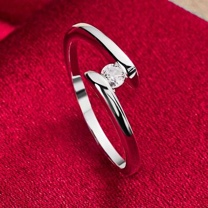 925 Sterling Silver Plated Simple AAA Zirconia Ring For Woman Fashion Wedding Engagement Party Gift Charm Jewelry