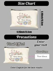 Custom Name Canvas Makeup Pouch, Lovely Doodle Floral Rainbow Pattern Zipper Storage Bag, Lightweight Portable Travel Cosmetic OrganizerVersatile Stationery Pencil BagIdeal Personalized Birthday PresentForYoung WomenGirls Daily Small Item Carry Pouch - Multicolor - View 7
