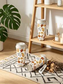 1pc/5pcs 500ml Positive Quote Insulated Car Cup, Stainless Steel Material, Heat & Cold Retention, Flip Lid Design, Portable Lanyard, Suitable For Office, Travel, Study, Self-Love Gift, Holiday & Birthday Gift - White-brown Lettering - View 1
