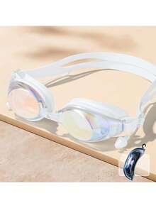1pc Professional Racing Small Frame Swimming Goggles, High Definition Lens With Long-Lasting Anti-Fog And Waterproof, Built-In One-Piece Silicone Earplugs, Adult Plain Lens Competitive Training Swim Goggles - Multicolor - View 3