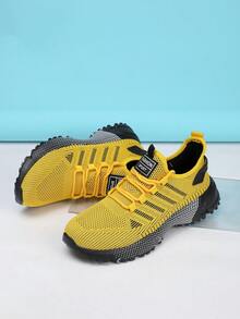 Men's Casual Fashion Breathable Running Shoes, Outdoor Sports Jogging Shoes, Comfortable Breathable Travel Shoes, Men's Road Running Shoes, Lightweight Casual Walking Shoes - Yellow - View 5