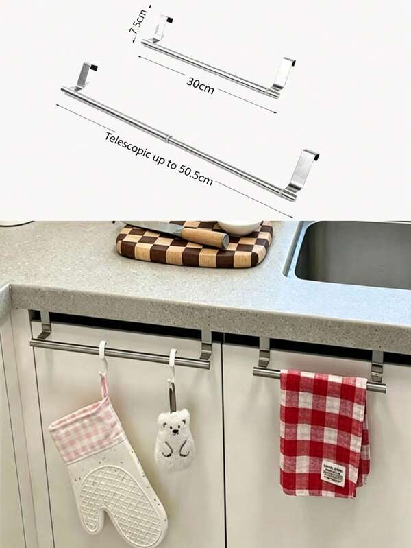 1 pièce Porte-serviettes mural en acier inoxydable, barre à serviettes sans perçage pour porte de placard, porte-serviettes à barre unique noire épaissie, étagère de rangement multifonctionnelle pour salle de bain, convient pour salle de bain, toilettes, cuisine, chambre, dortoir, voyage