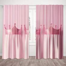 2PCS Pink Crown Curtains, Three Pink Crown Patterns, Rod Pocket, Polyester Fiber Material, Half Transparent Machine Washable Curtains For Living Room, Bedroom, Balcony, And Study Decoration, Sweet Decorative Curtains,2D Flat Printing - Multicolor - View 5