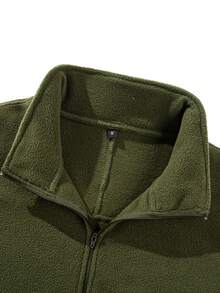 Mercer Haus Men's Solid Color Half-Zip Fleece Jacket, Loose Fit Warm Top For Autumn/Winter - Army Green - View 6