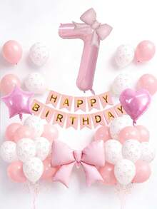 34 Stücke Rosa Geburtstags Party Dekorationen, einschließlich 40 Zoll 0-9 Zahlen Folienballons, große Schleifenballons, 18 Zoll Herz & Stern Ballons, Happy Birthday Banner, Schleifendruck Latexballons, geeignet für Geburtstagsfeier, Babyparty, Themenparty Dekoration - Pink - Übersicht 6