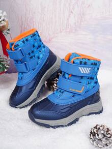 Children's Thermal Lined Thick Snow Boots, Unisex Winter Warm Anti-Cold Hook And Loop Non-Slip Thick Sole Mid-Calf Boots - Blue - View 7