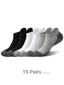 High Elastic Compression Arch Support Sports Short Socks, Contrast Color Cushioned Terry Sole, Breathable Moisture-Wicking Anti-Stuffy Low-Cut Socks, Unisex Fitness Running Cycling Training Anti-Slip Non-Slip Heel Black White Grey Solid Color Daily Commute Short Socks - Multicolor - View 13