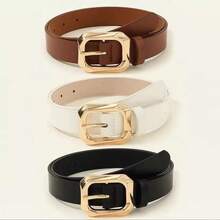 3pcs Set Women's Versatile PU Leather Belts With Metal Buckle Decoration - Multicolor - View 6