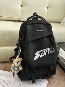 Letter Print Backpack For Teens, Large Capacity Lightweight School Bag, Unisex Campus Bookbag For Middle High School College Students, Casual Daypack - A - View 16