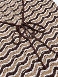 女款 2026 新款時尚針織條紋蝴蝶結設計無袖夏季修身對比色條紋防曬裙，適合度假海灘 - 彩色 - 查看 9