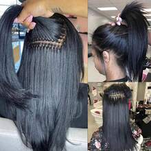 Straight Micro Loop Human Hair Extensions Fishing Line Fushion Hair Micro Links Human Hair Extensions Custom Micro Loop - Natural Black - View 3