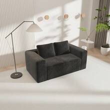 Deep 2-Seater Sofa Without Frame, No Assembly Required, Made Of Foam, Upholstered In Soft Corduroy, Modern Sofa For Small Space Apartment, Bedroom, Office (Grey) - Black - View 6
