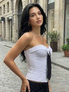 Lasy 女款 Y2K 風格無肩帶鋼圈上衣，性感綁帶露背設計，哥德街頭風，適合夜店派對與日常穿著 - 白色 - 查看 5