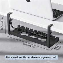 Under Desk Cable Management Tray, No Drill Metal Mesh Cable Organizer With Clips For Installation, 3-Slot Cable Tray With Desktop & Under Desk Wire Organizer, Adjustable Cable Management Rack For Home Office Standing Desk - Black - View 12