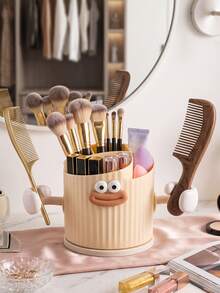 Cute Cartoon 360° Rotating Makeup Brush Holder, Multi-Grid Divided Storage Cup,It Organizes Makeup Brushes, Combs And Makeup Sponge. Non-Slip Rotating Base Keeps Items Easy To Reach, Perfect For Vanity Table And Bathroom Counter Storage. - Multicolor - View 1