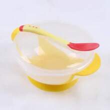 Baby Suction Plate Set, Training Plate And Spoon, Utensils For Baby To Learn To Eat, Children's Tableware Set, Spill-Proof Baby Food Container - Yellow Cover - View 1