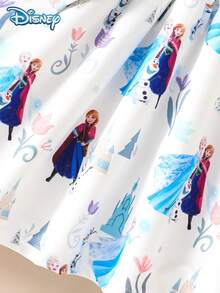 2Pcs [Official Disney Licensed]Disney Frozen Autumn/Winter Girls Dress Set, Featuring Elsa And Anna Cartoon Patterns, Slightly Elastic, Suitable For Girls' Daily Wear, Great Gift - Blue and White - View 5