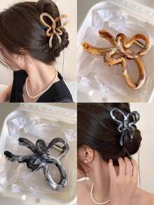2 piezas/1 pieza Pinza para el cabello de mujer de 11.7cm/4.61in Negro/Caqui con efecto marmoleado de plástico ligero, accesorio para el cabello versátil de moda premium elegante minimalista de unicolor para uso diario, salidas, casual, fiesta, transporte, playa, vacaciones, coleta, peinado recogido, lavado de cara, baño, maquillaje, combinación de atuendos, pinza para el cabello - Multicolor - Ver 1