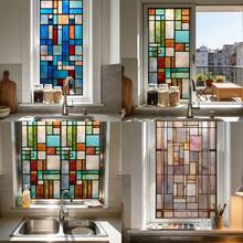 1/3pcs Geometric Painted Glass Static Window Stickers, Color Block Mosaic Frosted Privacy Film, Kitchen Bathroom Home Window Decor Gift - Frosted Stickers - View 8