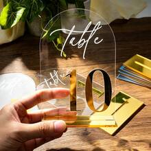 10pcs 10x15cm Durable Thickened Acrylic Wedding Table Numbers, Elegant Clear Arch Shape Gold Numbers With Stand Reusable For Wedding Reception Birthday Anniversary Graduation Baby Shower Party Wedding Favor Table Centerpiece Home Decor - Multicolor - View 7