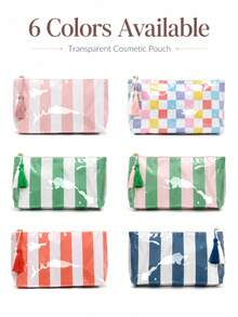 Tassel Striped Makeup Bag, Large Capacity Cosmetic Storage Bag, Color-Block Travel Portable Makeup Bag - Multicolor - View 8