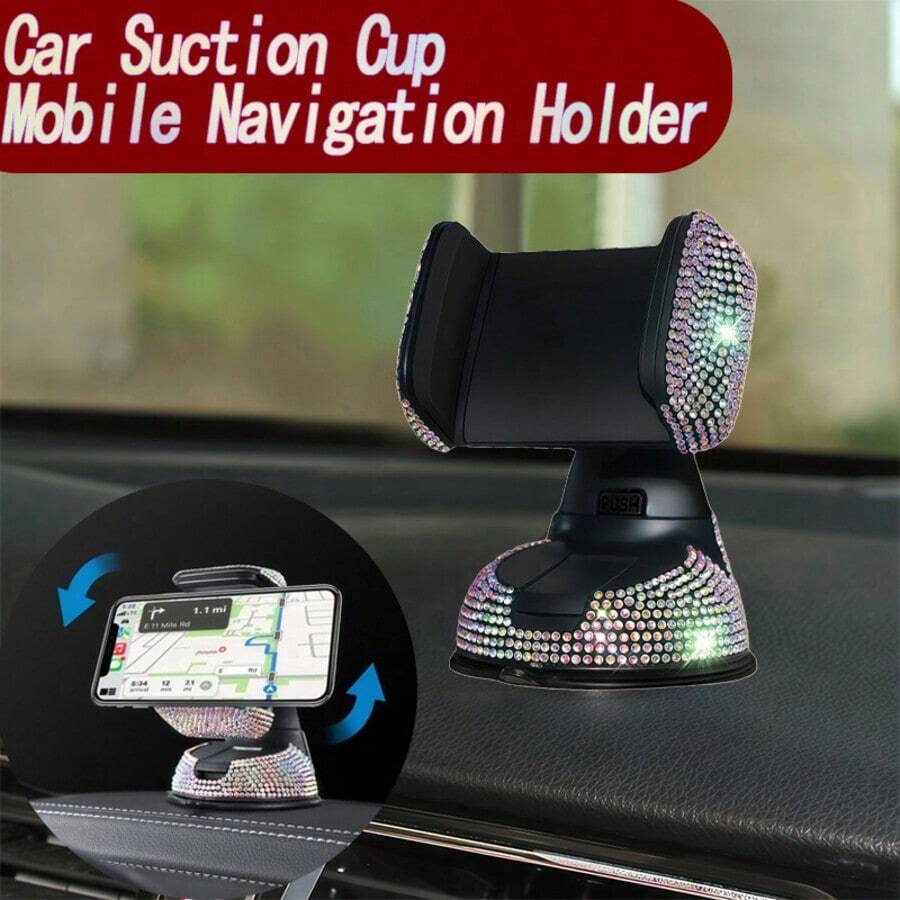 1PC Colorful Rhinestone White Rhinestone Car Phone Holder, Exquisite Sparkling Rhinestone Craftsmanship, Stable Suction Cup Base, Dashboard / Air Vent Dual Use, No Shaking During Navigation